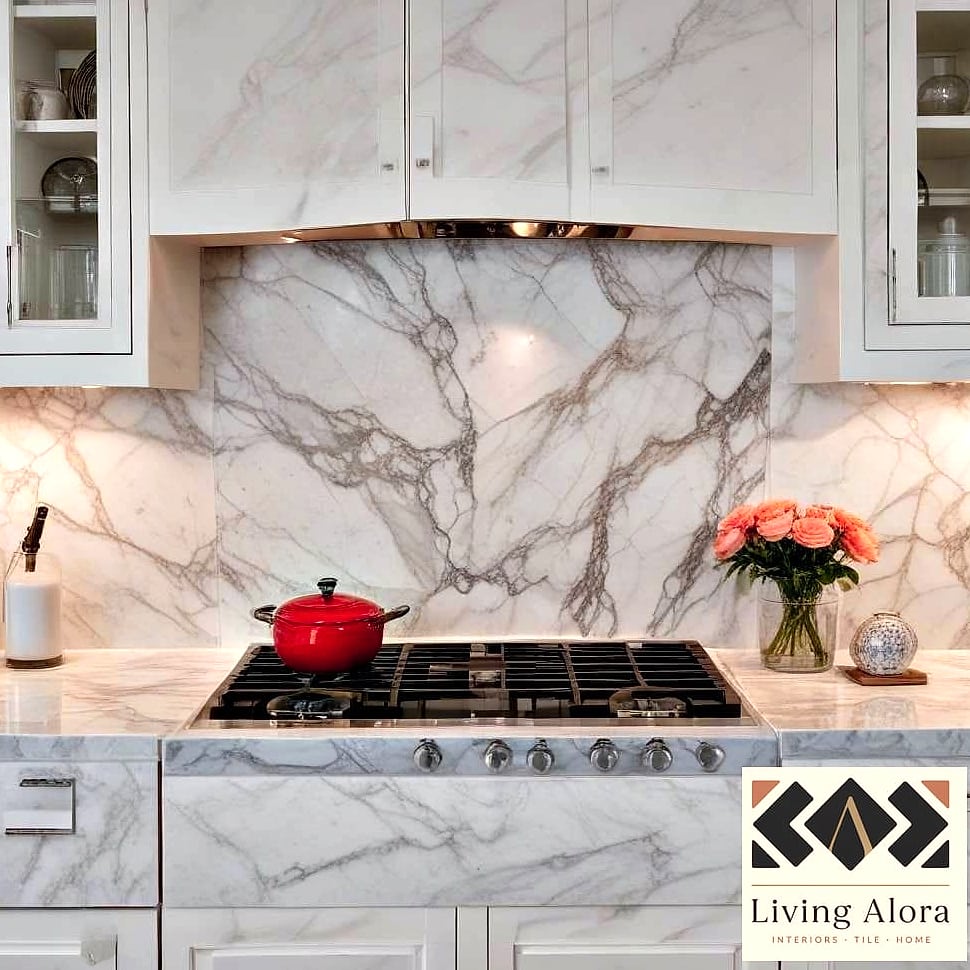 Marble Slab Backsplash with Matching Counters