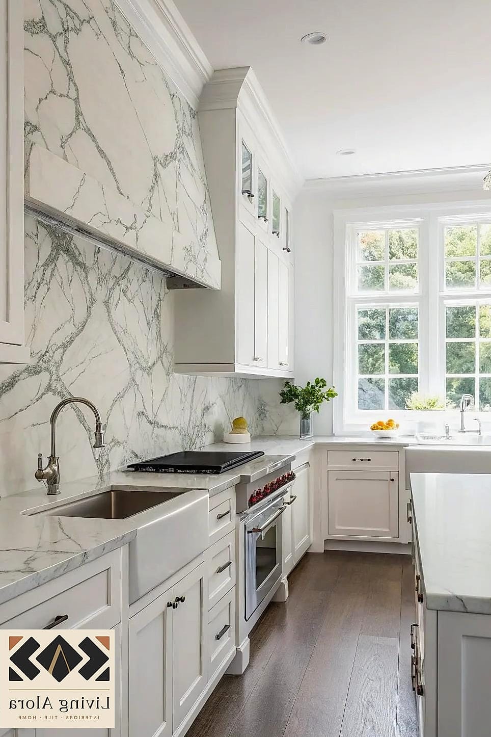 Marble Tile with Exposed Brick Accents