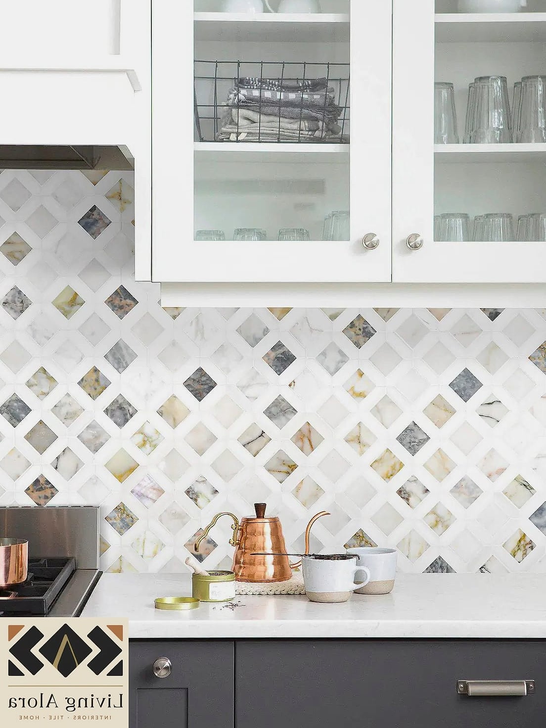 Marble Tile with Contrasting Dark Grout
