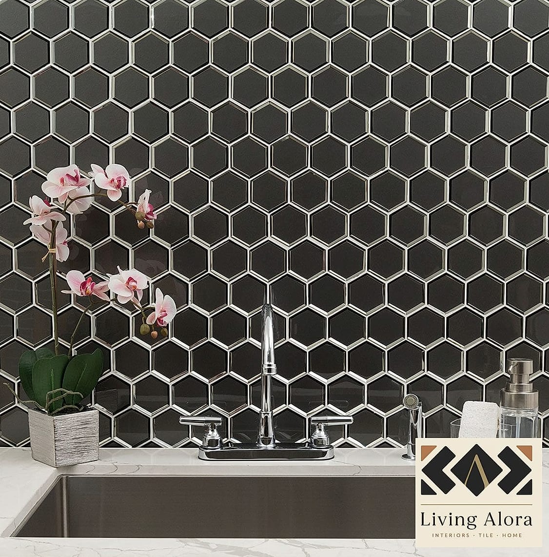 Matte Black Hexagon Accent Wall