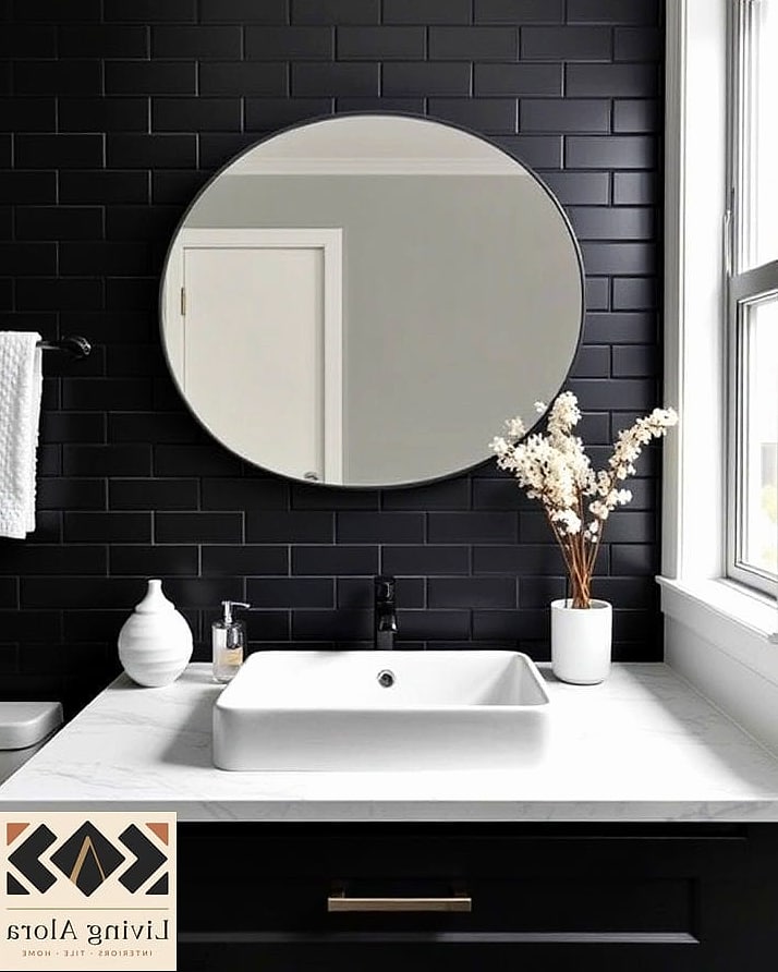 14 Backsplash for Small Bathroom Ideas Worth Bookmarking Before You Renovate 7 Matte Black Tile for Drama
