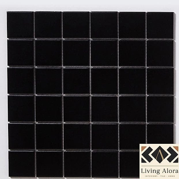 25 Square Mosaic Tile Ideas Perfect for Any Budget 8 Matte Black Square Tile Feature Wall