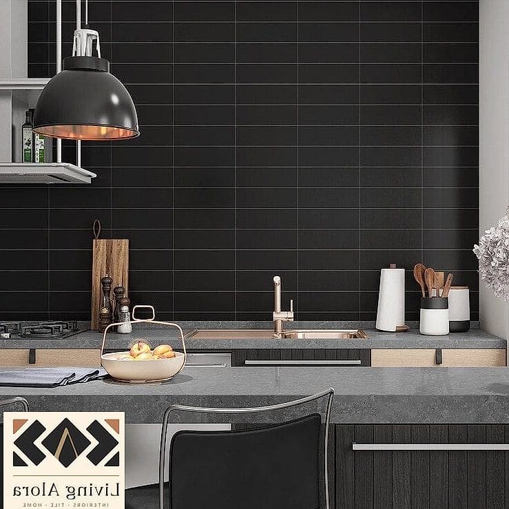 23 Kitchen Backsplash Ideas That Maximize Style and Function 12 Matte Black Tile for Moody Contrast