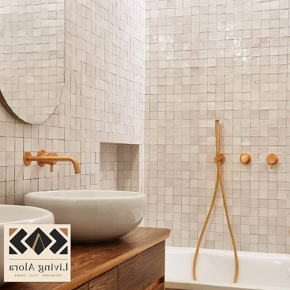 Matte White Zellige-Style Tile on a Kitchen Island
