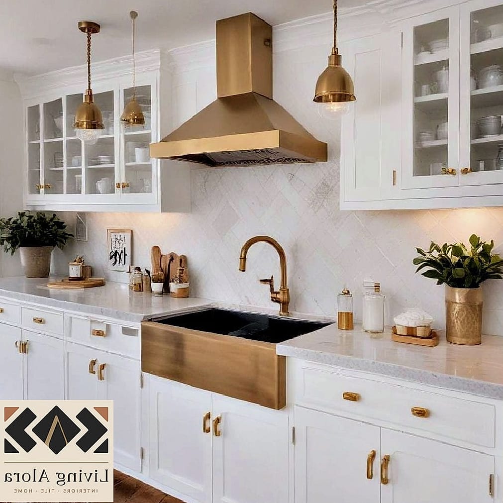 23 Matte White Kitchen Ideas That Are Absolutely Worth It 18 Matte White Kitchen with Brass Accents