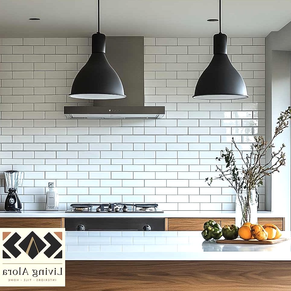 Minimalist White Tile with No Upper Cabinets
