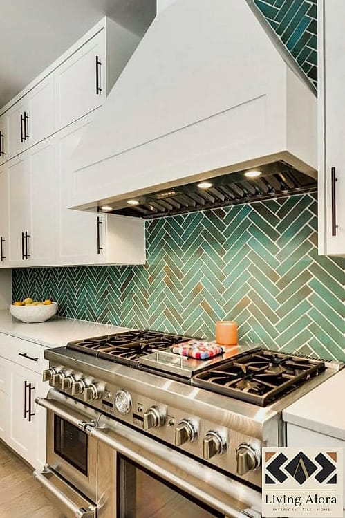 21 Trendy Colorful Herringbone Backsplash Ideas That Work in Any Size Home 14 Mint Green Herringbone with White Grout