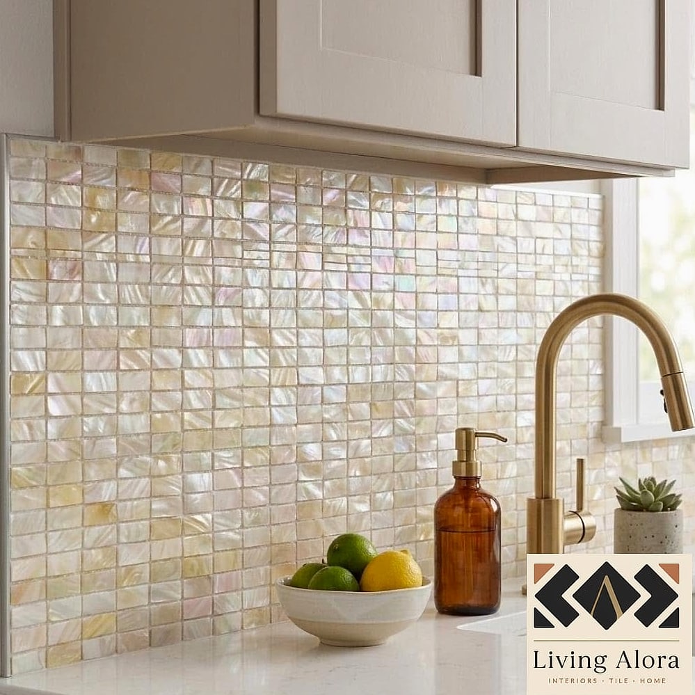 19 Mother of Pearl Backsplash Ideas We Can't Stop Pinning 15 Mixed Material Backsplash with Mother of Pearl Insets