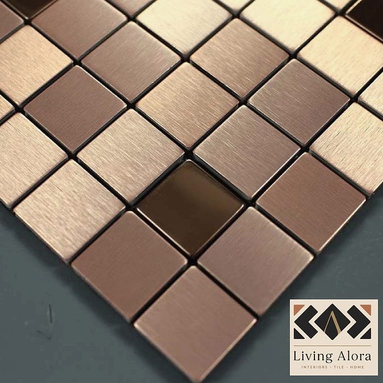 25 Square Mosaic Tile Ideas Perfect for Any Budget 25 Mixed Metallic Mosaic Accent for a Powder Room