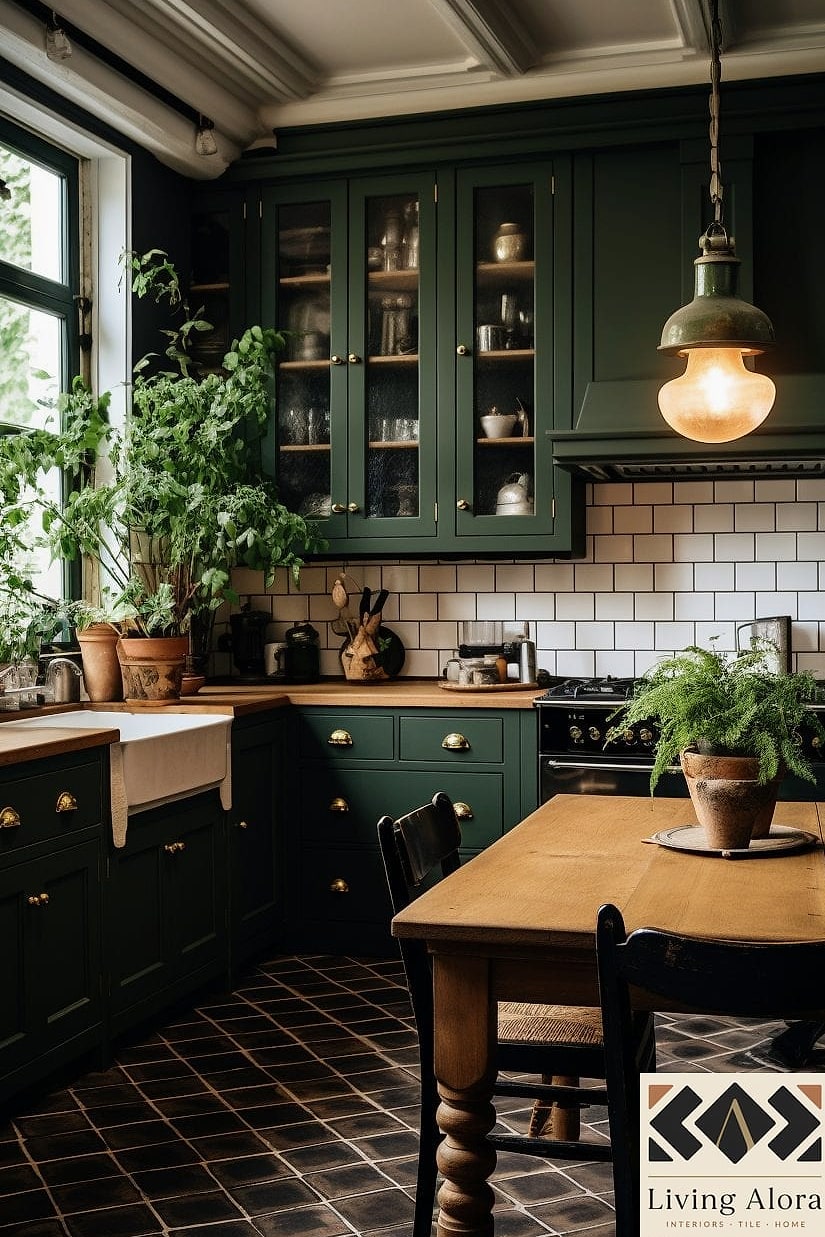 13 Dark Kitchen Ideas Perfect for Any Budget 3 Moody Green Lower Cabinets