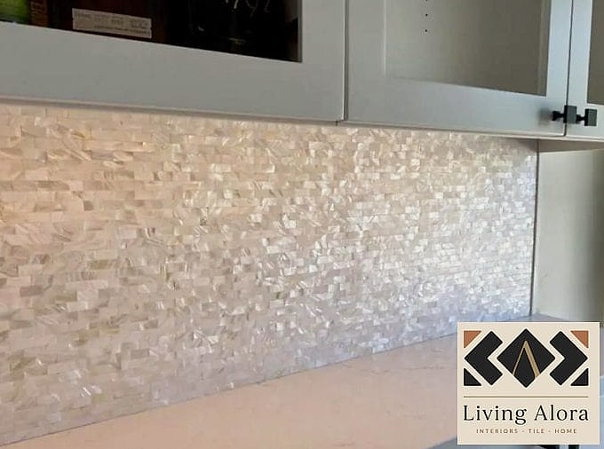 19 Mother of Pearl Backsplash Ideas We Can't Stop Pinning 5 Mosaic Accent Strip Above the Range
