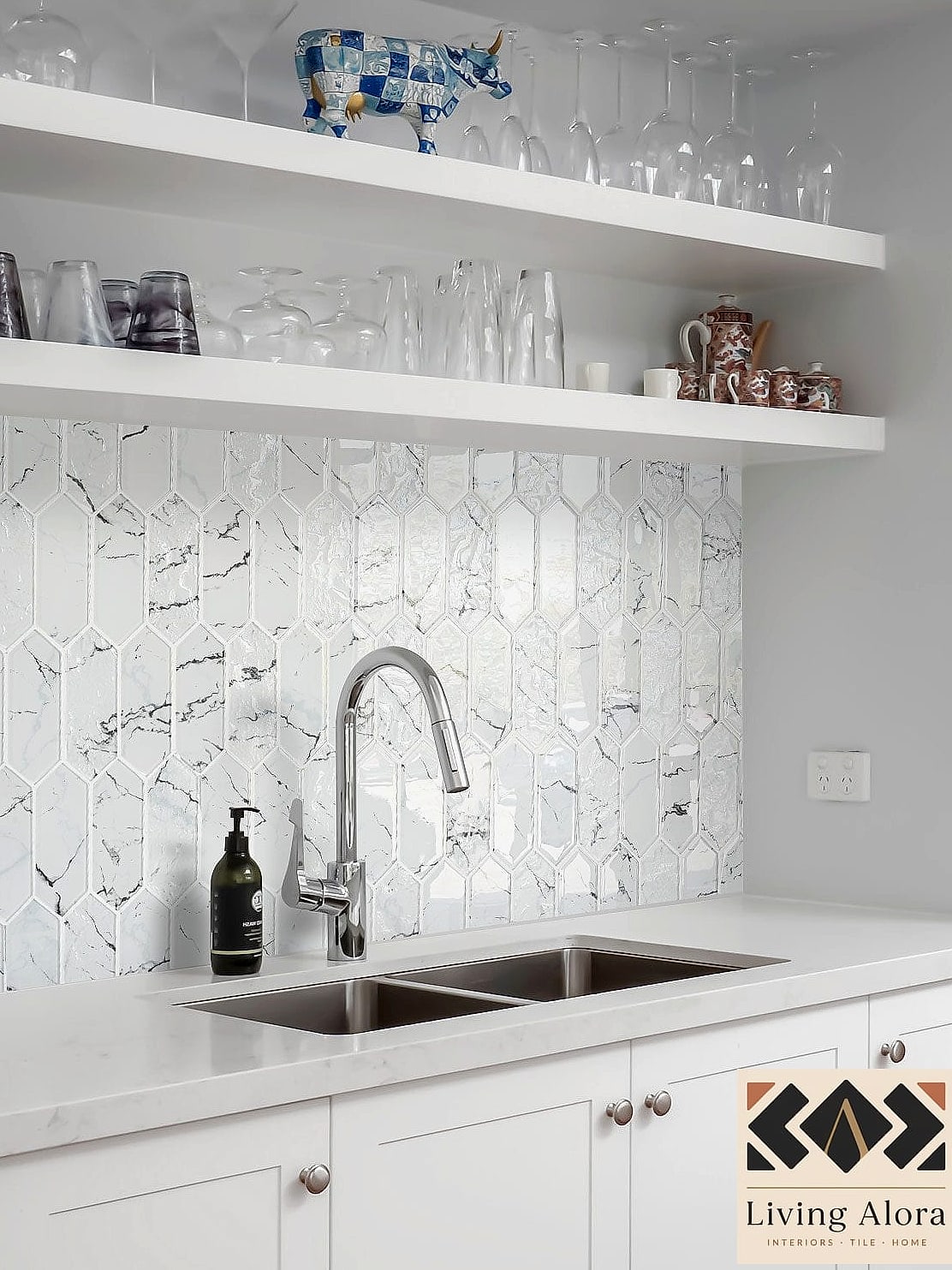 11 White Glass Mosaic Tile Ideas Worth Bookmarking Before You Renovate 7 Mosaic Tile Kitchen Island Wrap