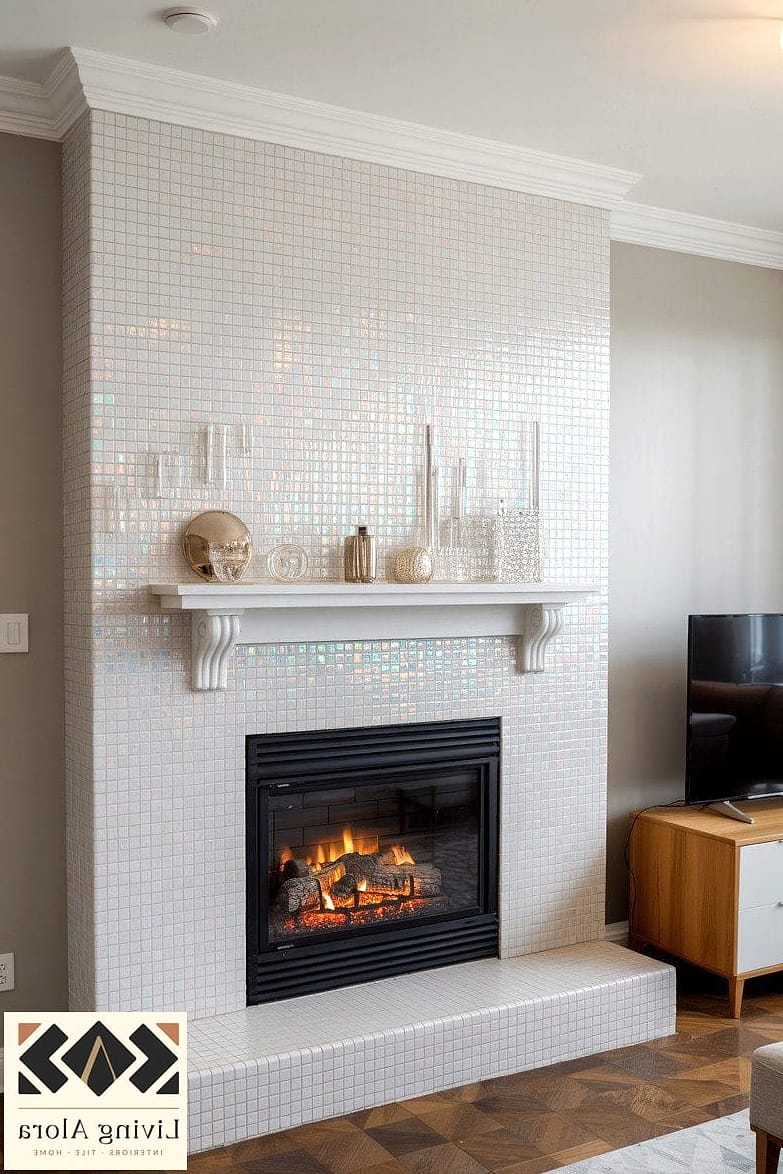 11 White Glass Mosaic Tile Ideas Worth Bookmarking Before You Renovate 10 Mosaic Tile Fireplace Surround