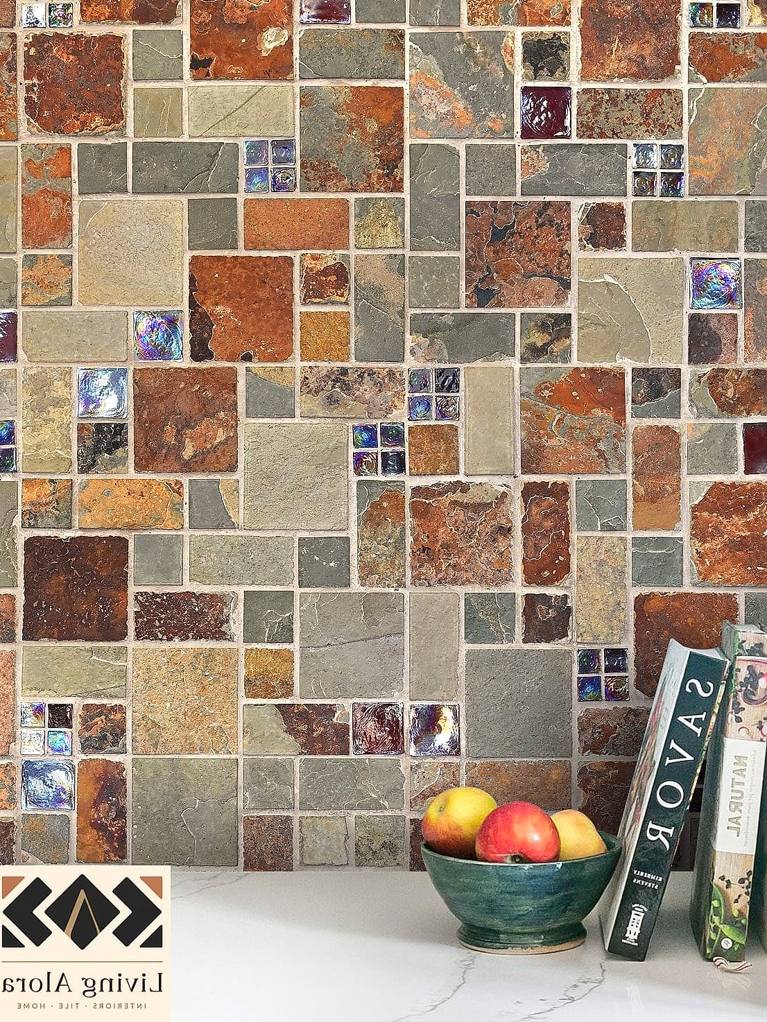 Mosaic Tile Accent with Neutral Quartz