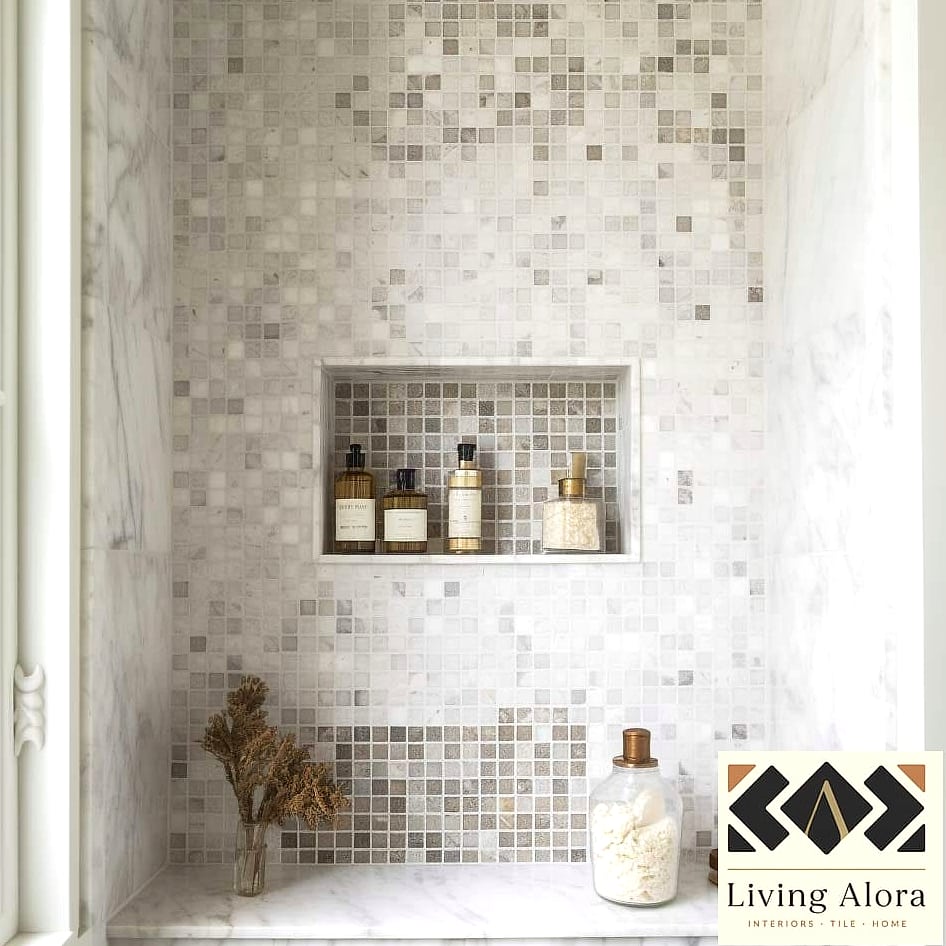 25 Square Mosaic Tile Ideas Perfect for Any Budget 22 Mosaic Tile Niche Inside a Shower