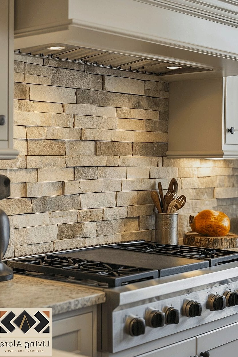15 Neutral Backsplash Ideas We Can't Stop Pinning 8 Natural Stone Mosaic in Taupe and Cream