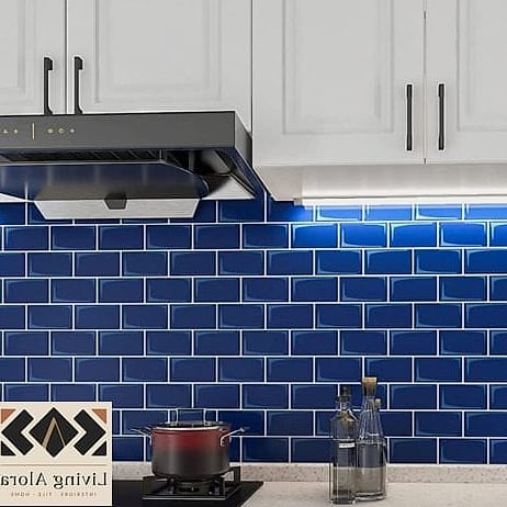 Navy Blue Subway Mosaic Accent Wall