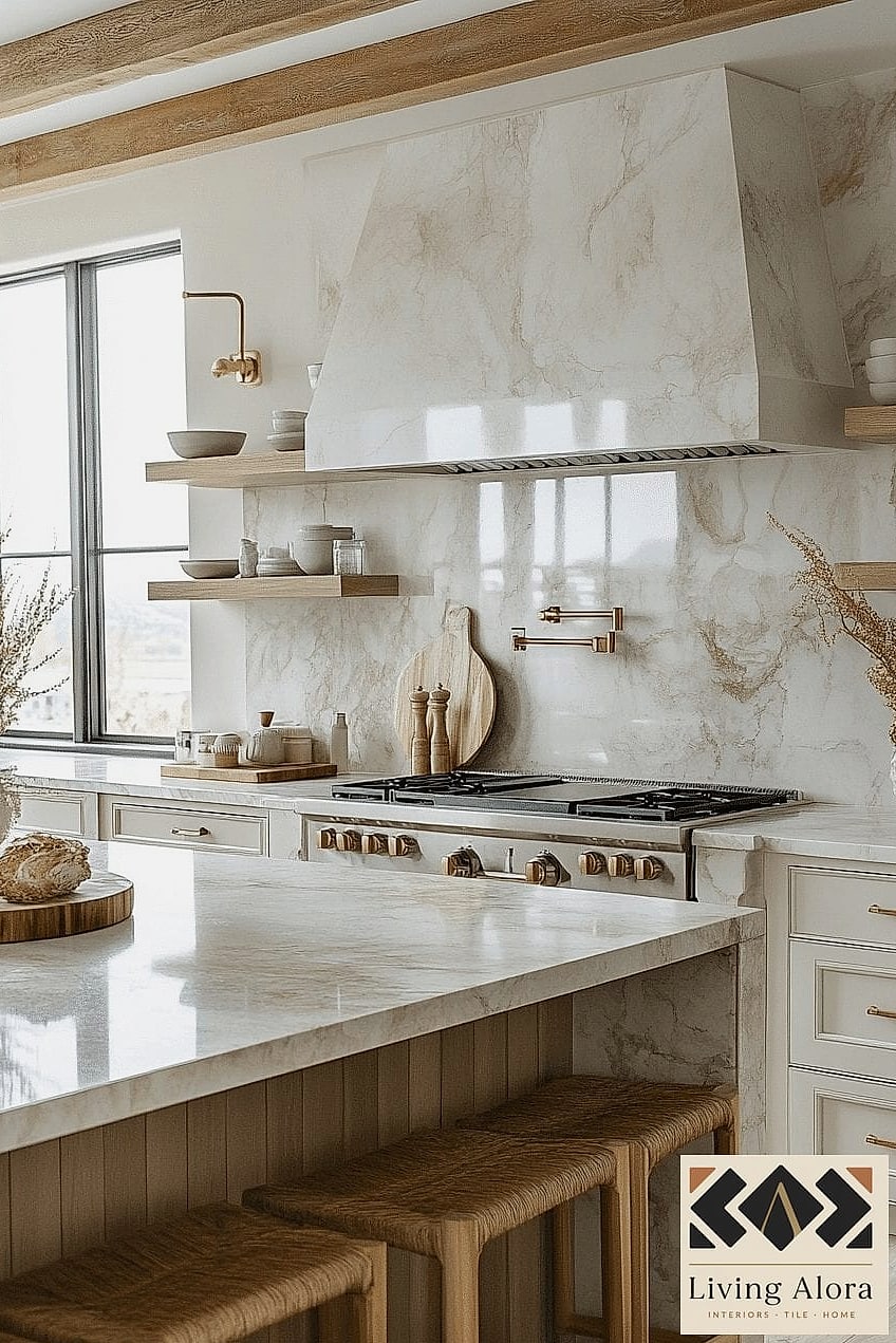 17 Ceiling Height Backsplash Ideas From Homes We Absolutely Love 17 Neutral Limewash-Style Tile for Soft Texture