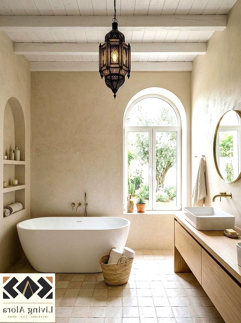 17 Moroccan Tile Ideas for Every Home Style and Budget 8 Neutral Moroccan Tile for a Minimalist Bathroom