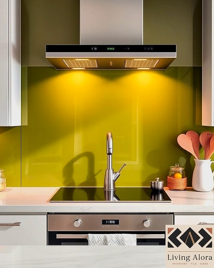 25 Colorful Glass Backsplash Ideas That Maximize Style and Function 21 Olive Green Glass Tile for Earthy Kitchens