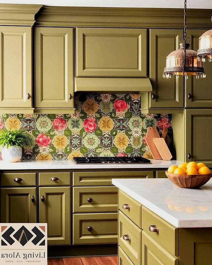 Olive Green Herringbone Tile