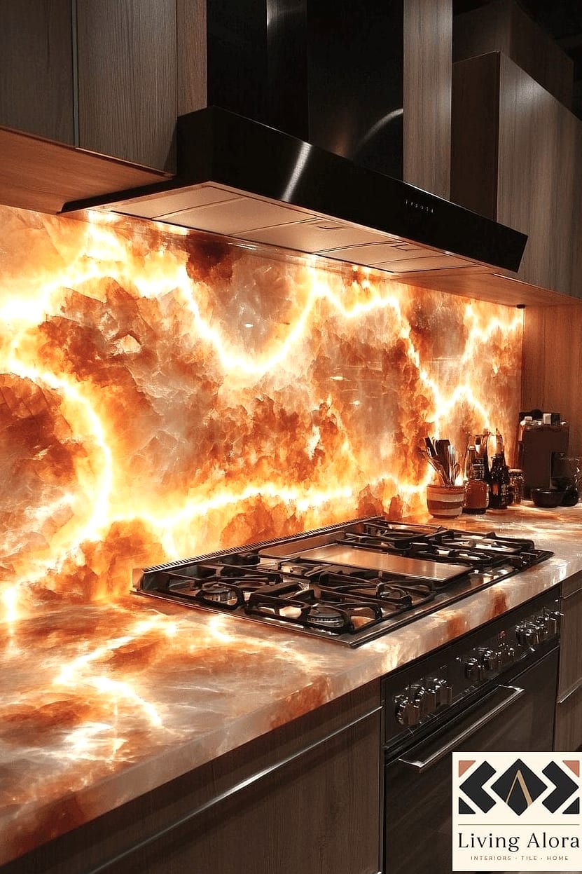 Onyx Backsplash with Backlighting