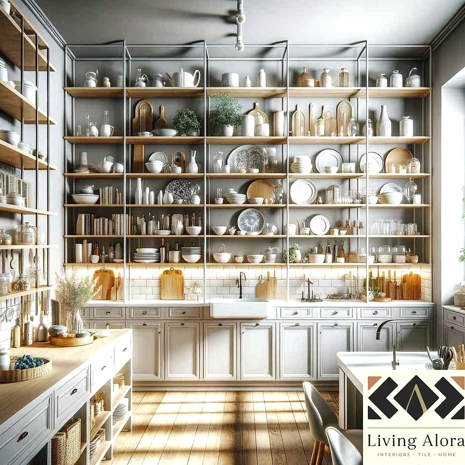 Open Shelving Paired with a Bold Wall Color