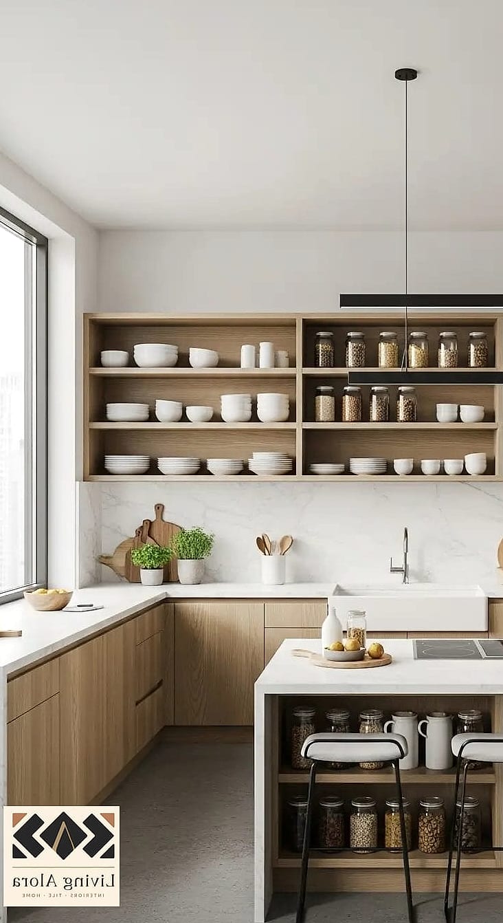 13 Contemporary Kitchen Ideas That Are Absolutely Worth It 6 Open Shelving with Mixed Materials