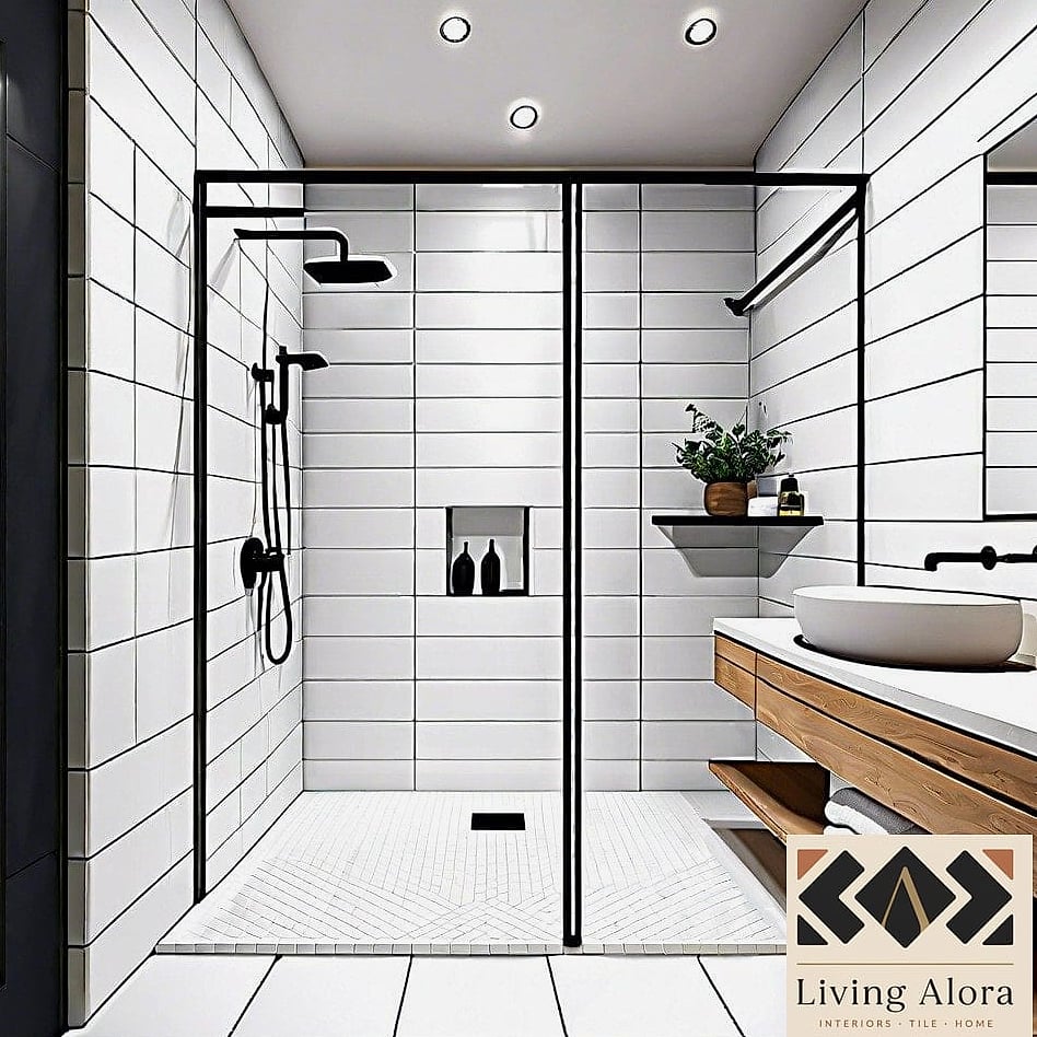 Oversized White Slab Tile with Minimal Grout Lines