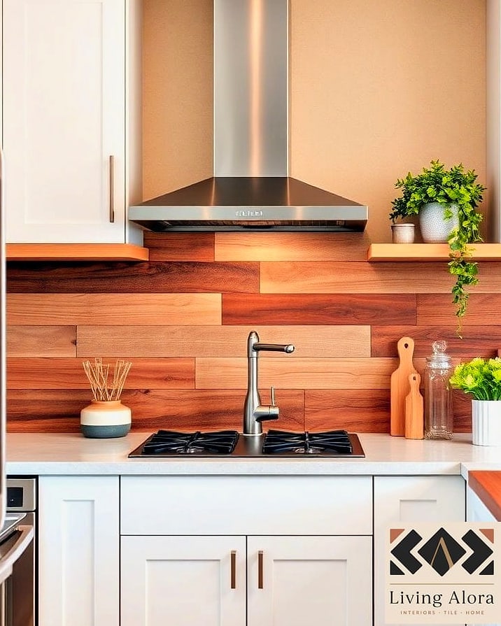 Paneled Backsplash with Open Shelving