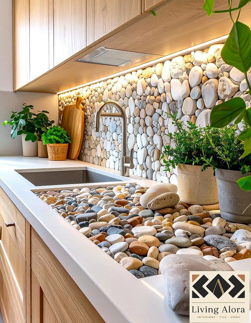 27 Modern Backsplash Ideas That Will Transform Your Space 23 Pebble and Stone Mosaic