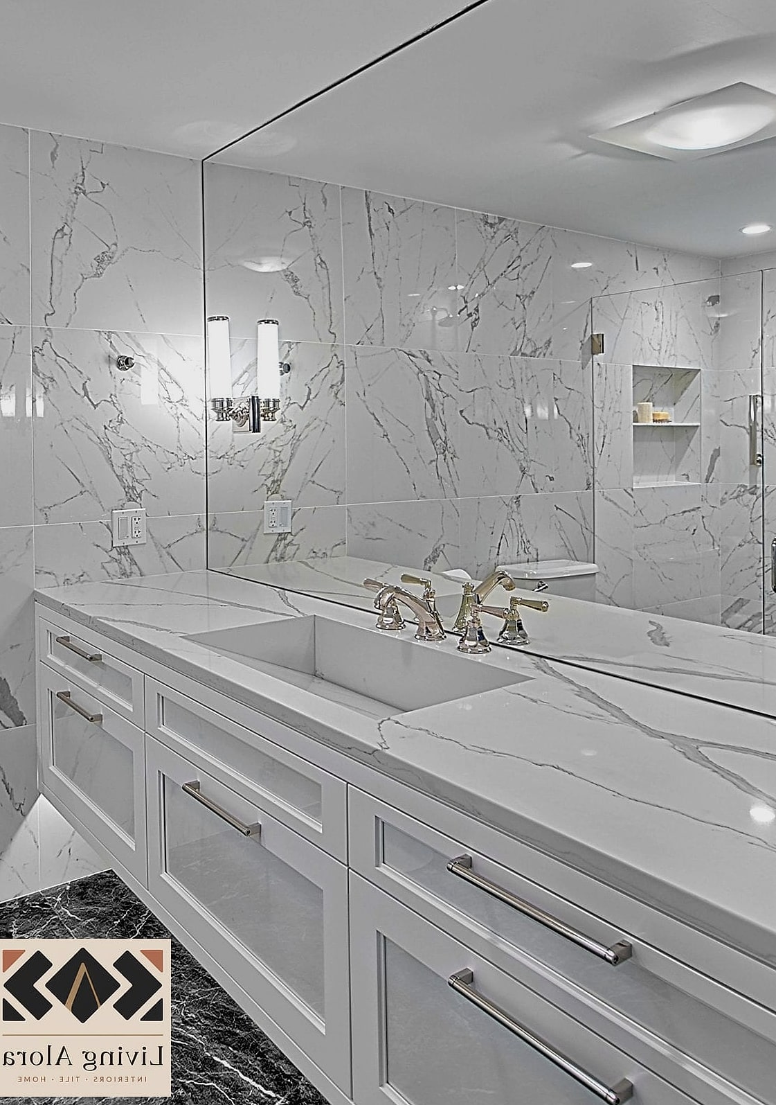 14 Quartz Backsplash Ideas That Will Transform Your Space 14 Quartz Backsplash in a Bathroom Vanity Area