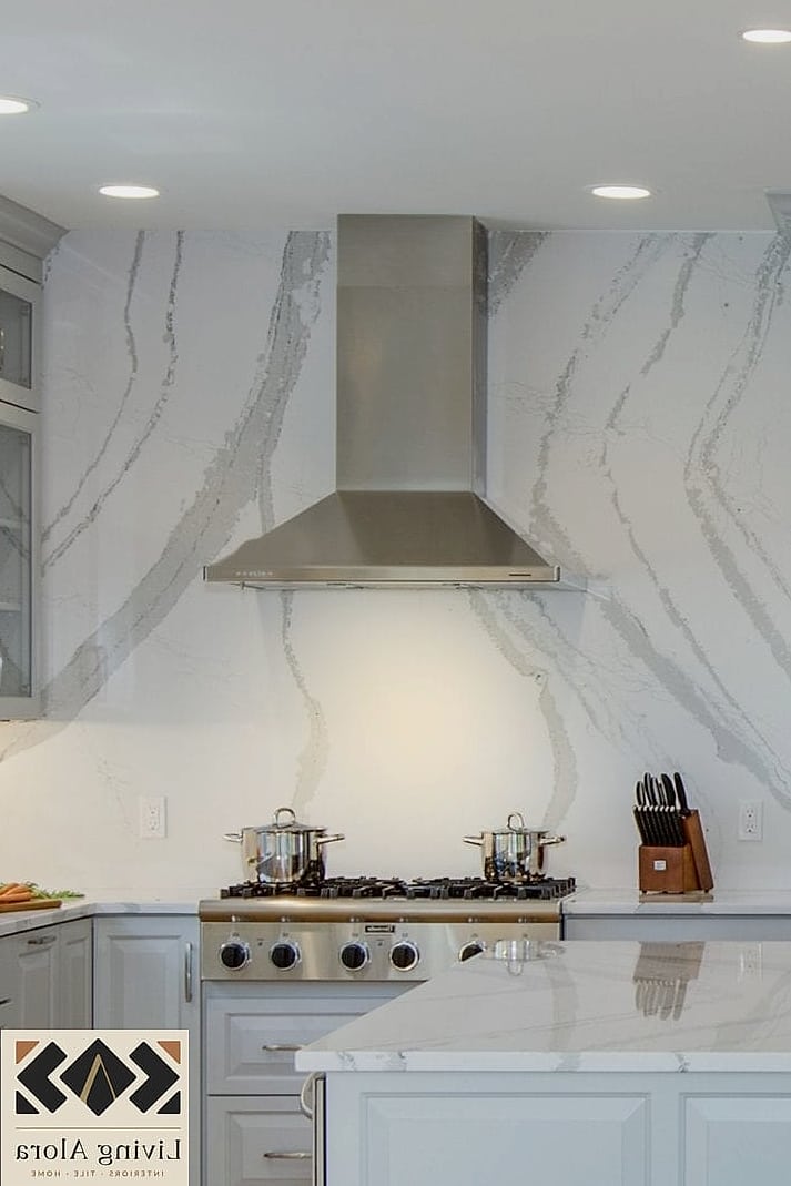 Quartz Backsplash Behind a Freestanding Range
