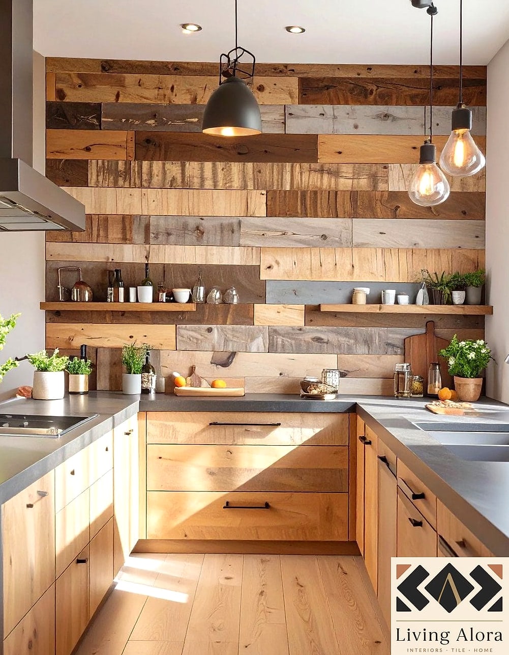 Reclaimed Wood Accent Above the Range