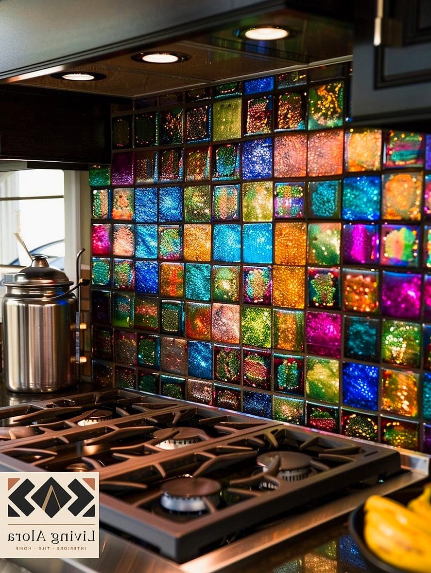 25 Colorful Glass Backsplash Ideas That Maximize Style and Function 20 Rose Gold Glass Tile Accent