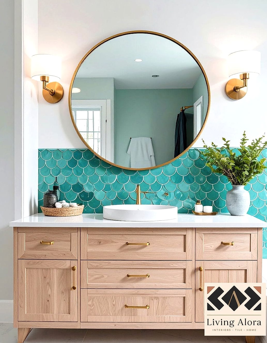 11 Bathroom Backsplash Ideas You Haven't Seen Before 4 Scalloped or Fish-Scale Tile in Bold Color