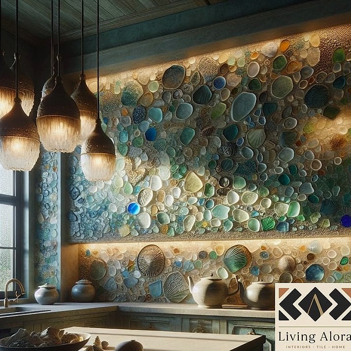 Sea Glass Backsplash in a Coastal Kitchen