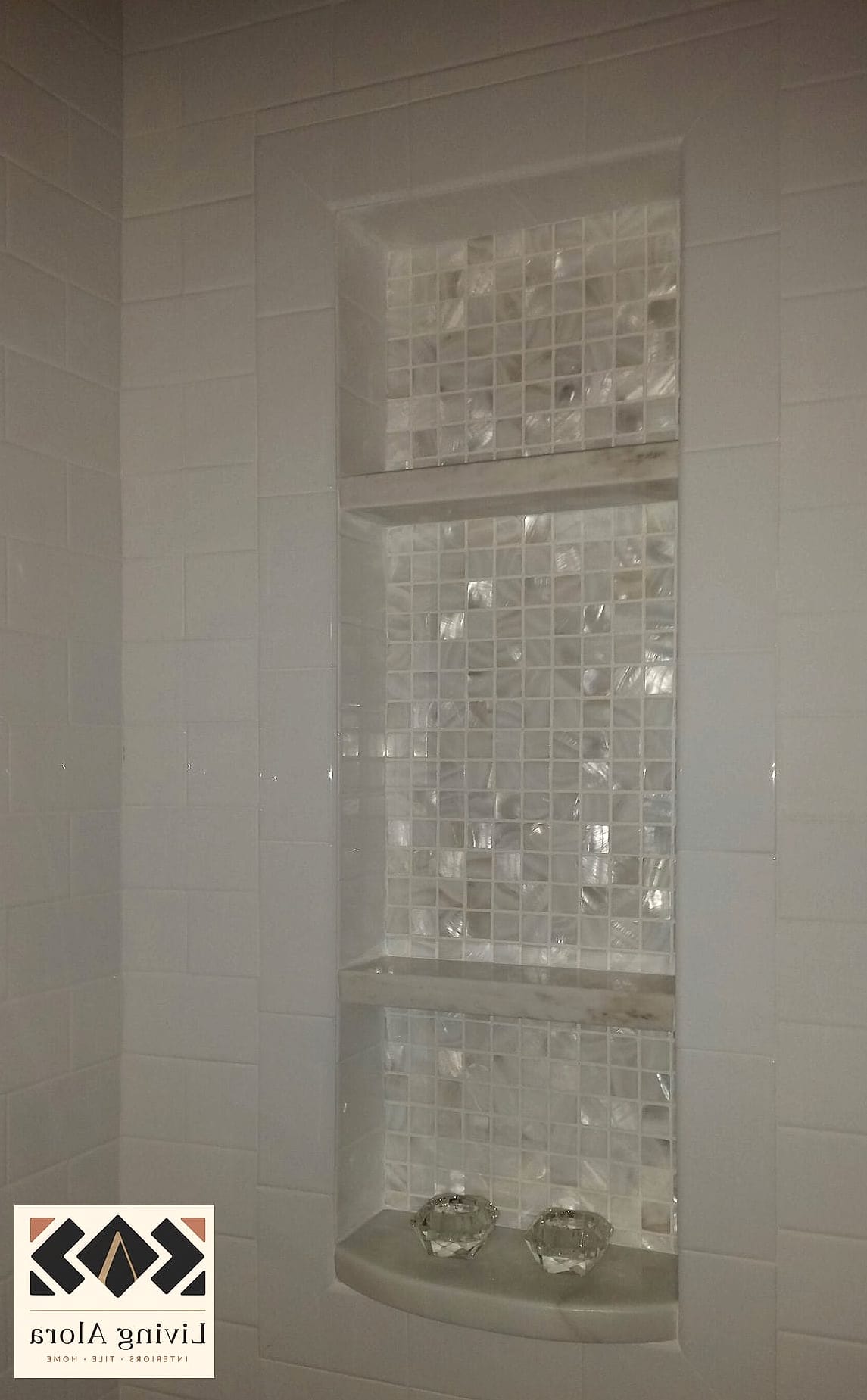 19 Mother of Pearl Backsplash Ideas We Can't Stop Pinning 10 Shower Niche in Mother of Pearl