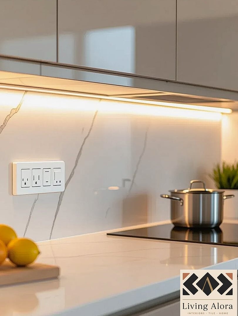 Slab Backsplash with Hidden Outlets