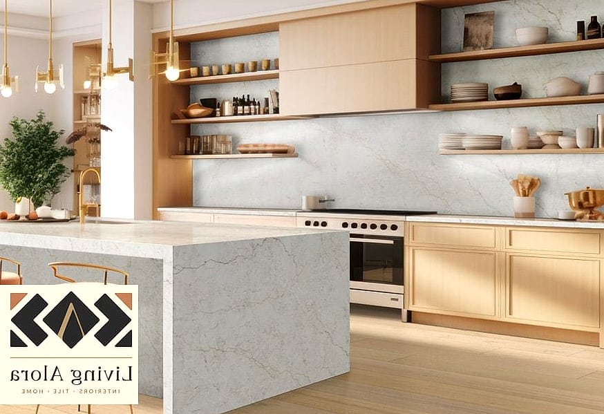 Slab Backsplash in Quartz or Marble