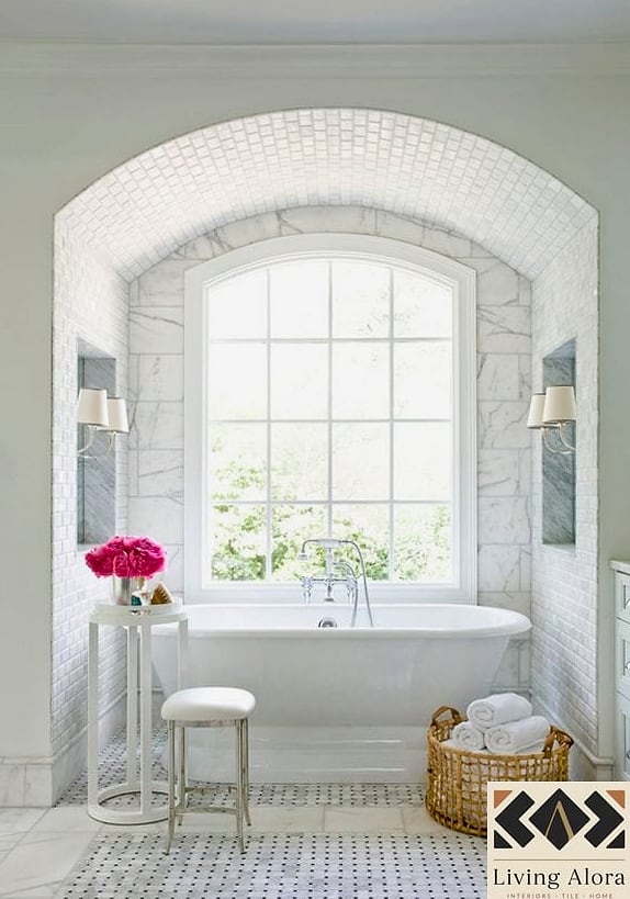 Small Bathroom Marble Mosaic Feature Floor