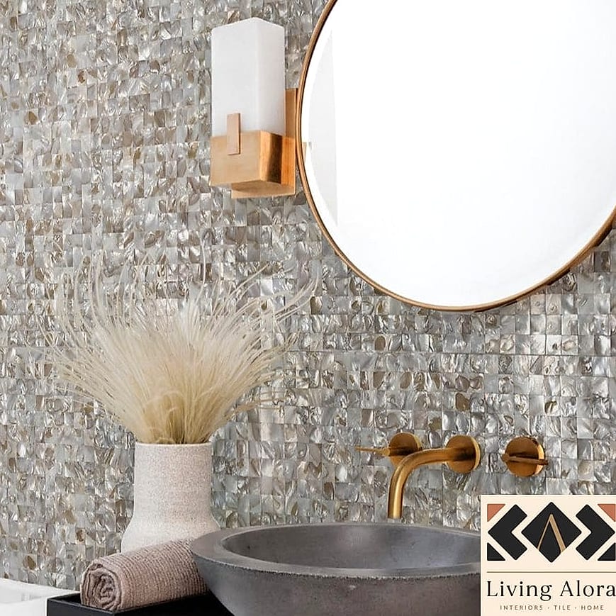 19 Mother of Pearl Backsplash Ideas We Can't Stop Pinning 17 Small Bathroom Backsplash Between Double Sinks