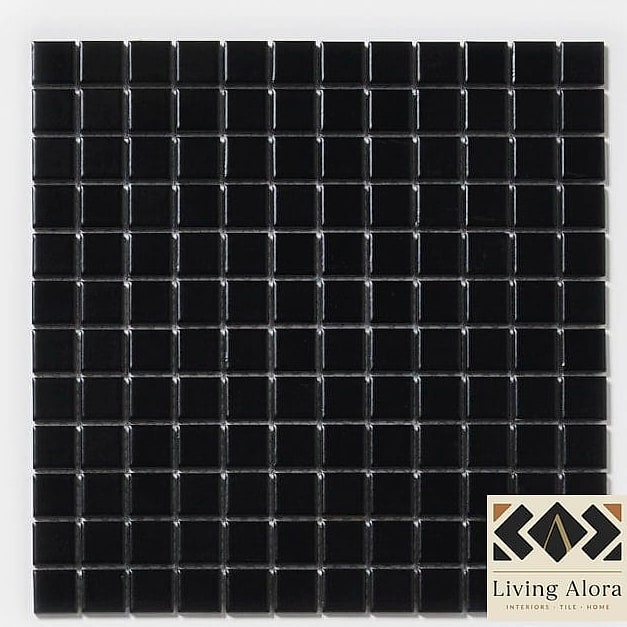 Small-Format Black Mosaic on a Kitchen Island