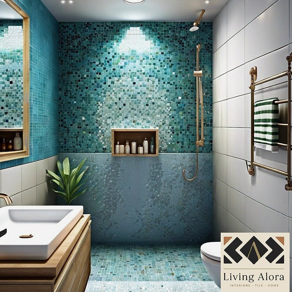 Small-Format Mosaic Tile for a Curbless Walk-In Shower