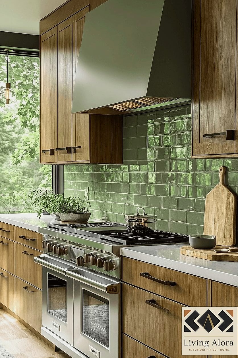 19 Modern Porcelain Backsplash Ideas That Prove This Trend Is Here to Stay 20 Soft Sage and Green-Toned Porcelain