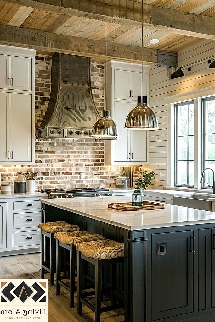 15 Backsplash for Dark Cabinets Ideas Worth Stealing From Interior Designers 9 Stacked Brick Layout for a Modern Edge