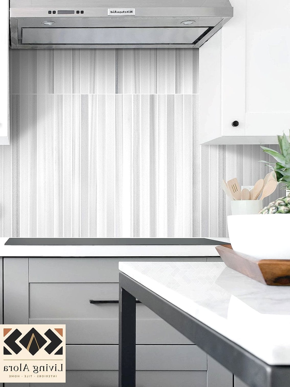 13 Backsplash for Gray and White Cabinets Ideas to Inspire Your Next Renovation 6 Stacked Ceramic Tile in Soft Gray