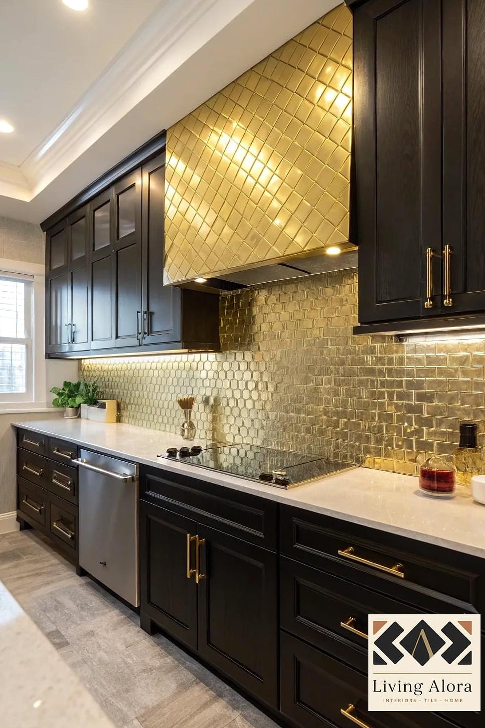 19 Gold Backsplash Ideas That Will Transform Your Space 6 Stacked Gold Tile Layout