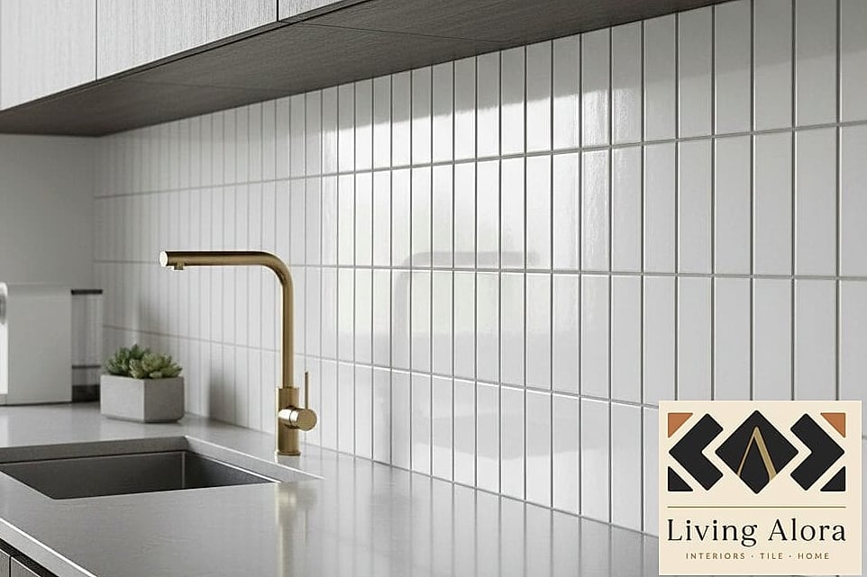 Stacked Vertical White Glass Tile