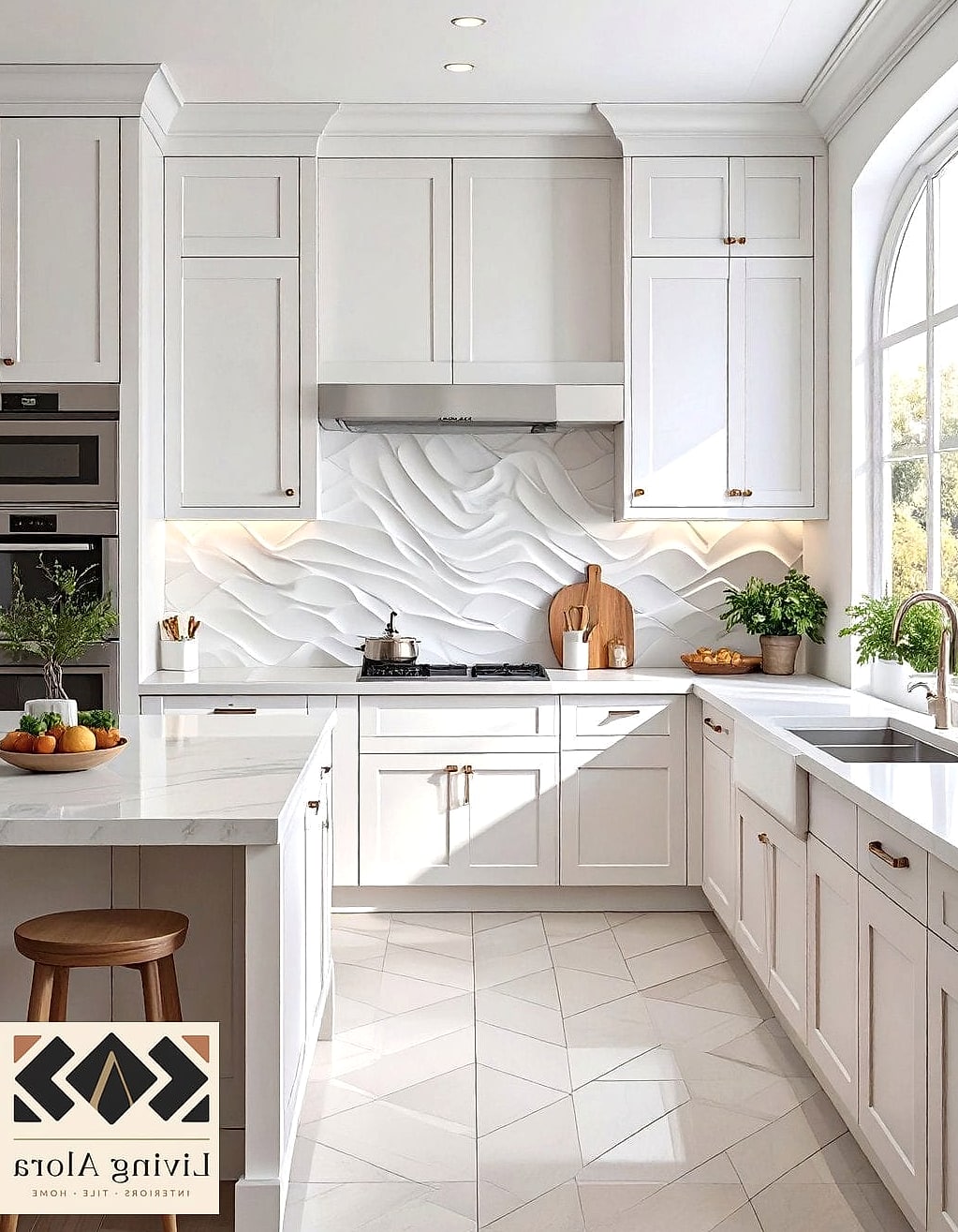 25 Backsplash for White Quartz Countertops Ideas From Homes We Absolutely Love 18 Statement Tile Behind the Range Only